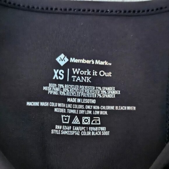 Members Mark Women Tank Top Work it Out Black Sport Top Shirt Size XS - Picture 6 of 10
